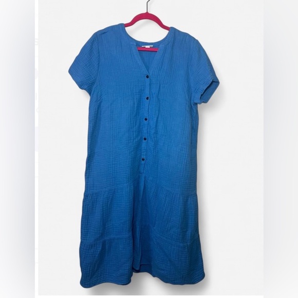 J.Jill Cotton Gauze Tiered Blue Midi Dress Women’s Medium - Picture 3 of 6